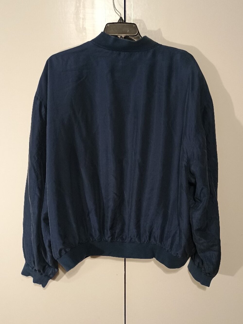 Vintage Lineage 100% Silk Navy Blue Bomber Jacket XXL Lightweight Full Zip Luxe - Picture 3 of 8